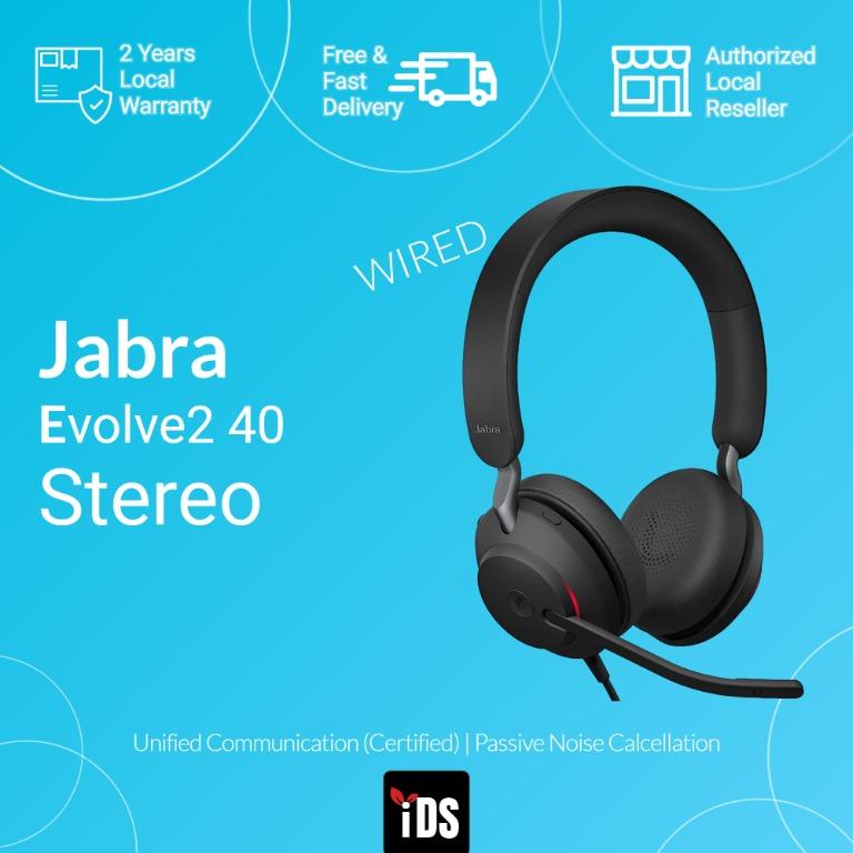 Jabra Evolve2 40 UC Wired Headphones, USB-A, Stereo, Black – Telework  Headset for Calls and Music, Enhanced All-Day Comfort, Passive Noise  Cancelling