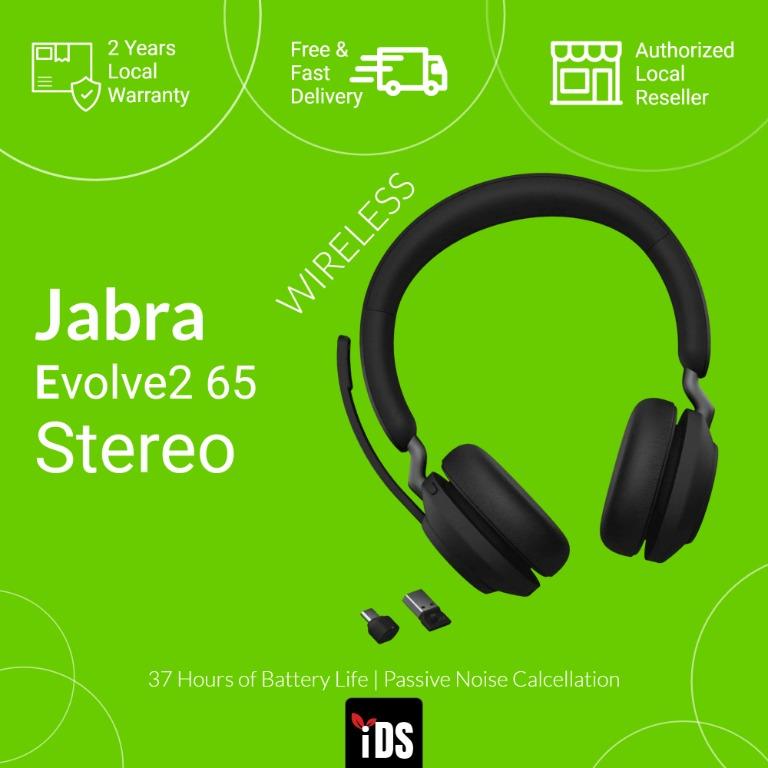 Jabra Evolve2 65 UC Wireless Headphones with Link380a, Stereo, Black –  Wireless Bluetooth Headset for Calls and Music, 37 Hours of Battery Life