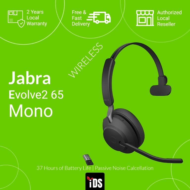  Jabra Evolve2 65 UC Wireless Headset with Link380c, Mono, Black  – Wireless Bluetooth Headset for Calls and Music, 37 Hours of Battery Life,  Passive Noise Cancelling Headphones : Electronics