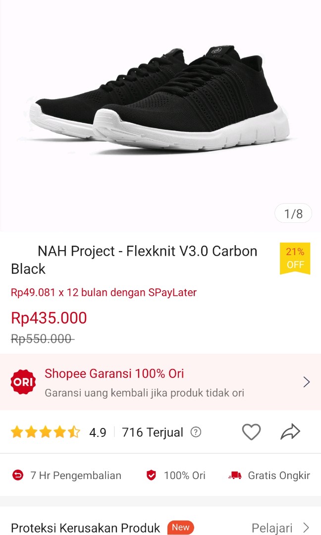NAH PROJECT Flexknit v3.0 carbon black SEPATU JOKOWI SIZE 44