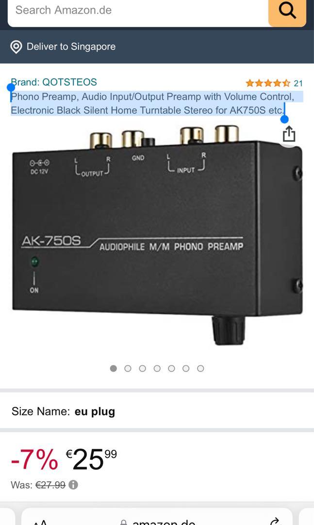 Phono Preamp, Audio Input/Output Preamp with Volume Control, Electronic Black Silent Home