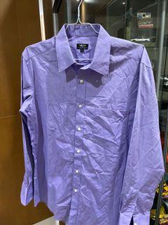 Preloved G2000 ungu purple kemeja size shirt cowo pria laki male man motif garis polos slim fit regular
