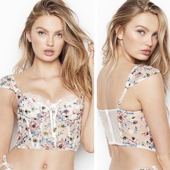Victoria's Secret Unlined Embroidered Lace Up Bra Top