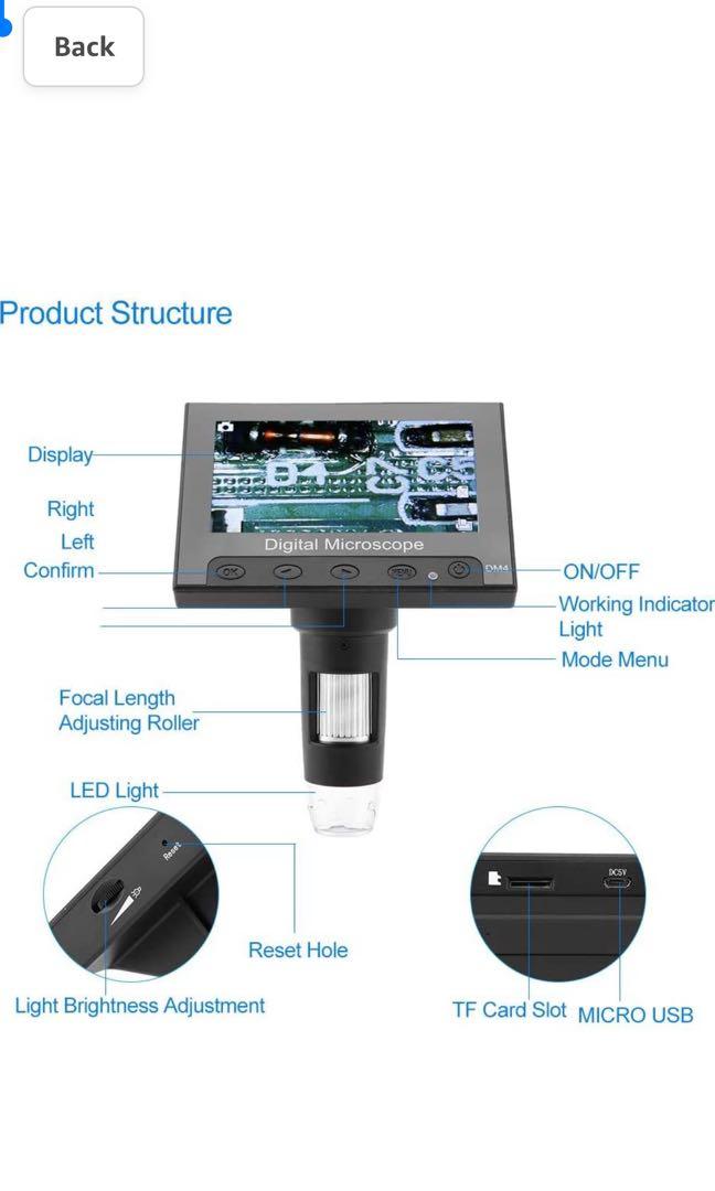 USB Microscope DM4 500/1000X Magnification 720p Screen Resolution