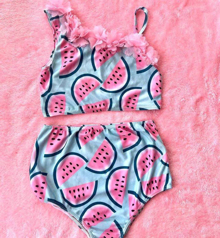 Watermelon bathing suit with flower embellishments for 5 years old, Babies & Kids, Babies & Kids