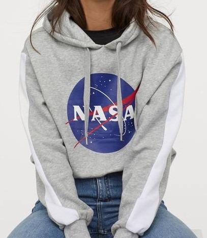 SALE CLEARANCE H M Women s Nasa Cropped Hoodie Sweatshirt
