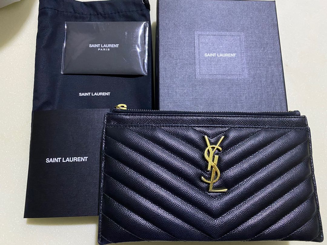 Saint Laurent Cassandre Matelasse Large Bill Pouch In Quilted Embossed  Leather Black