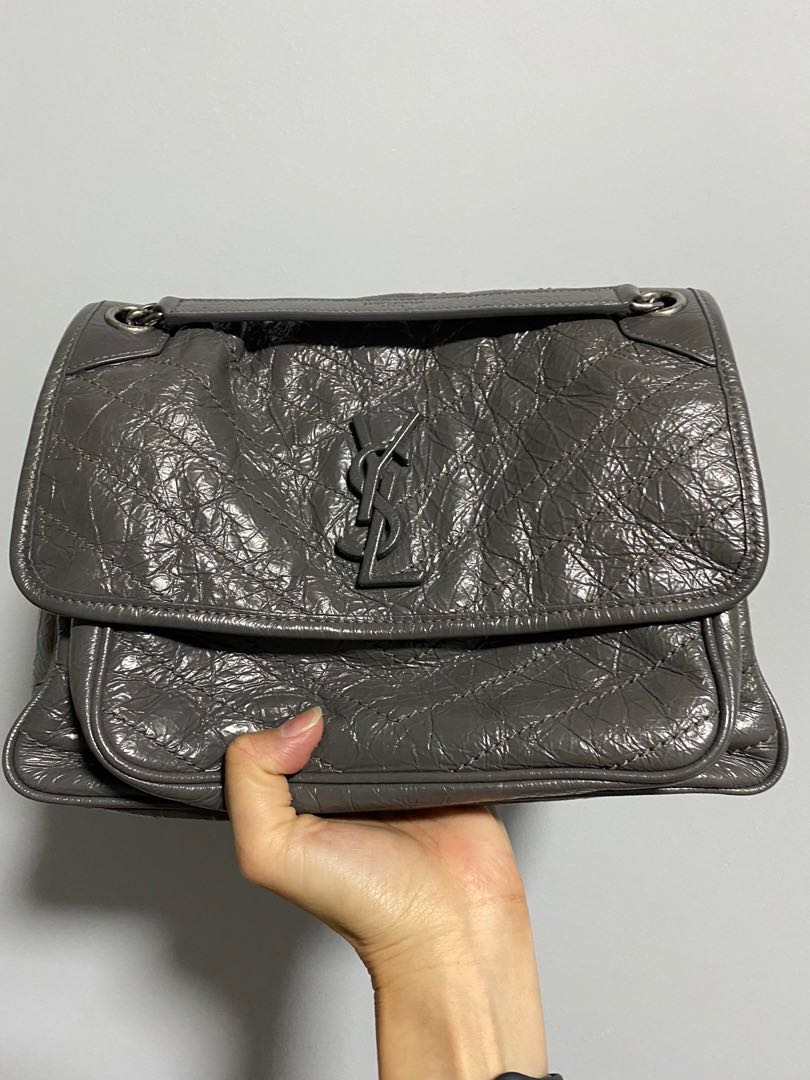 Niki medium monogram ysl shiny waxy quilted shoulder bag online