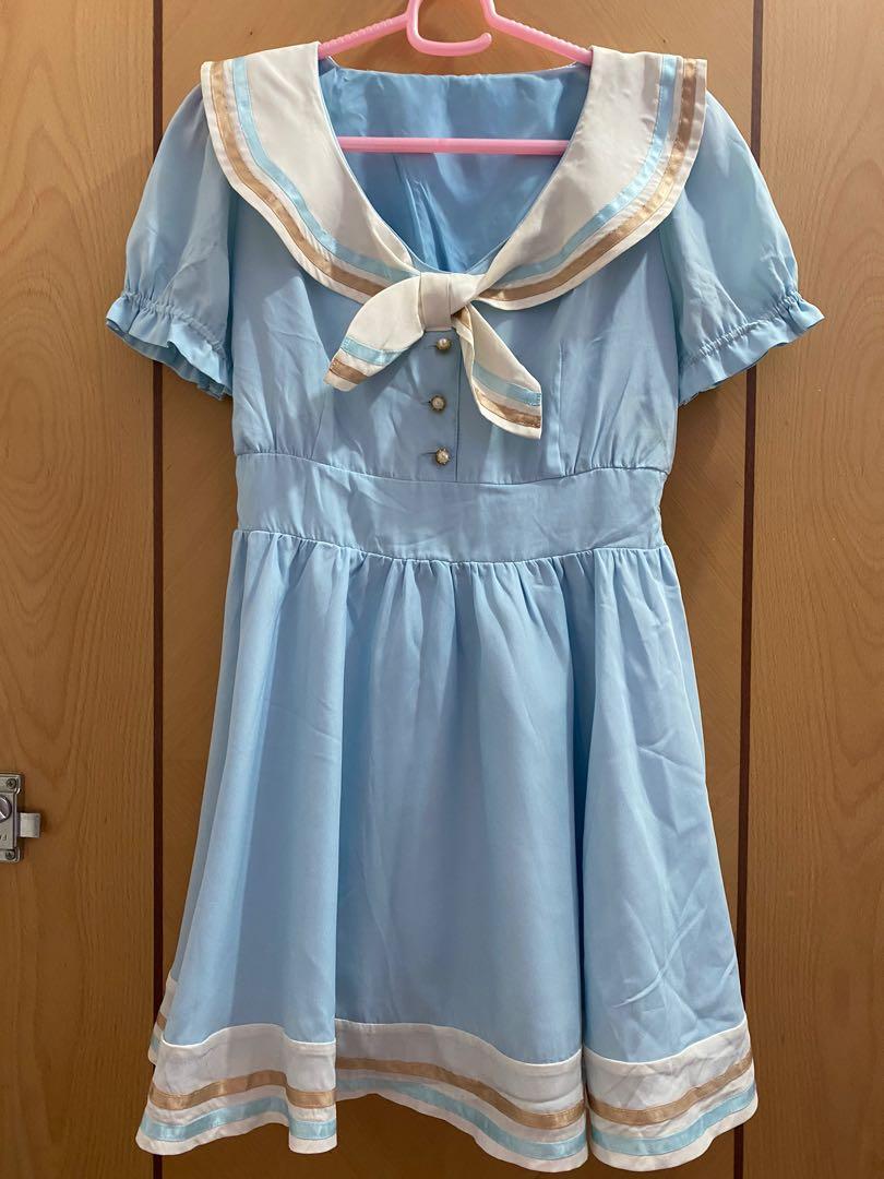 Yumetenbo 夢展望light blue sailor one-piece dress, 女裝, 連身裙