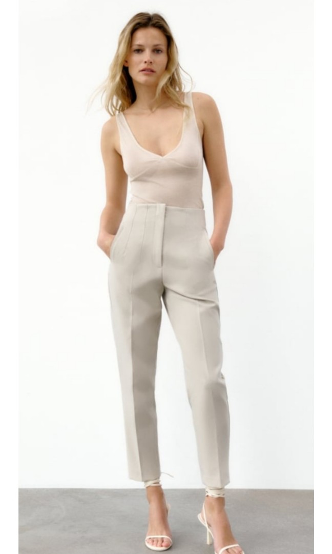Zara, Pants & Jumpsuits, Zara Highwaisted Pants Trousers Oyster White Sm