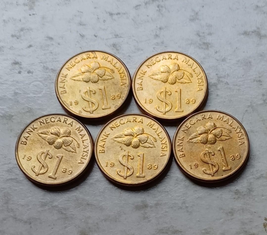 馬來西亞1989年1林吉特硬幣5枚（品相實物如圖）, 興趣及遊戲, 收藏品及紀念品, 錢幣- Carousell