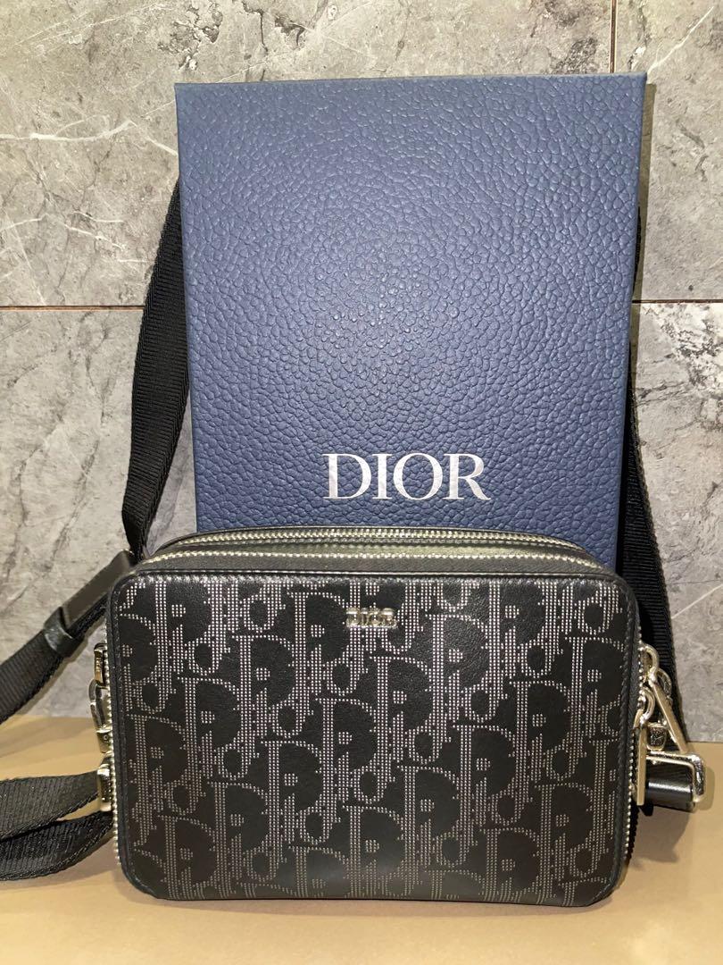 Pouch with Strap Black Dior Oblique Galaxy Leather