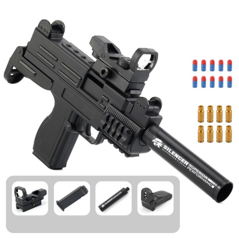 Black Gun Electric Uzi Submachine Gun Burst Soft Bullet Can Launch