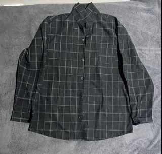Men’s Black Plaid / Checkered Long Sleeve Polo Shirt