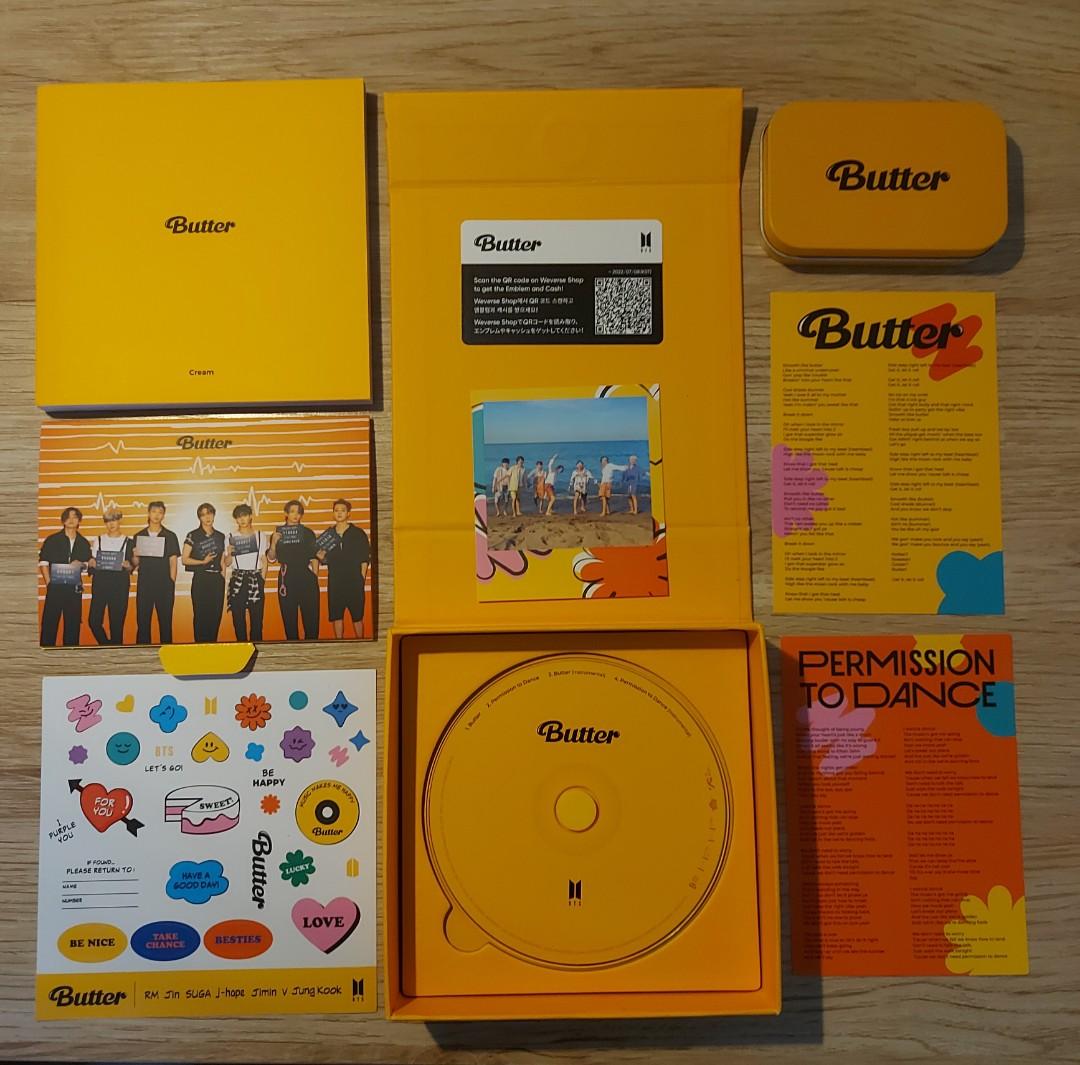 BTS Butter CD (Peaches/Cream) with POB (Category: CDs & DVDs) located in Pasig City. Submitted by haniarue (Listing ID 1163958758, Image 2). Description: ✅️ unsealed ✅️ from KR ✅️ 100% official merch RFS: declutering also need funds for new merch 😆 MOP: gcash, BPI, BDO or COD MOD: lalamove or grab message me if you have any questions 💜.