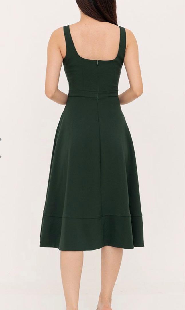 forest green fit and flare dress