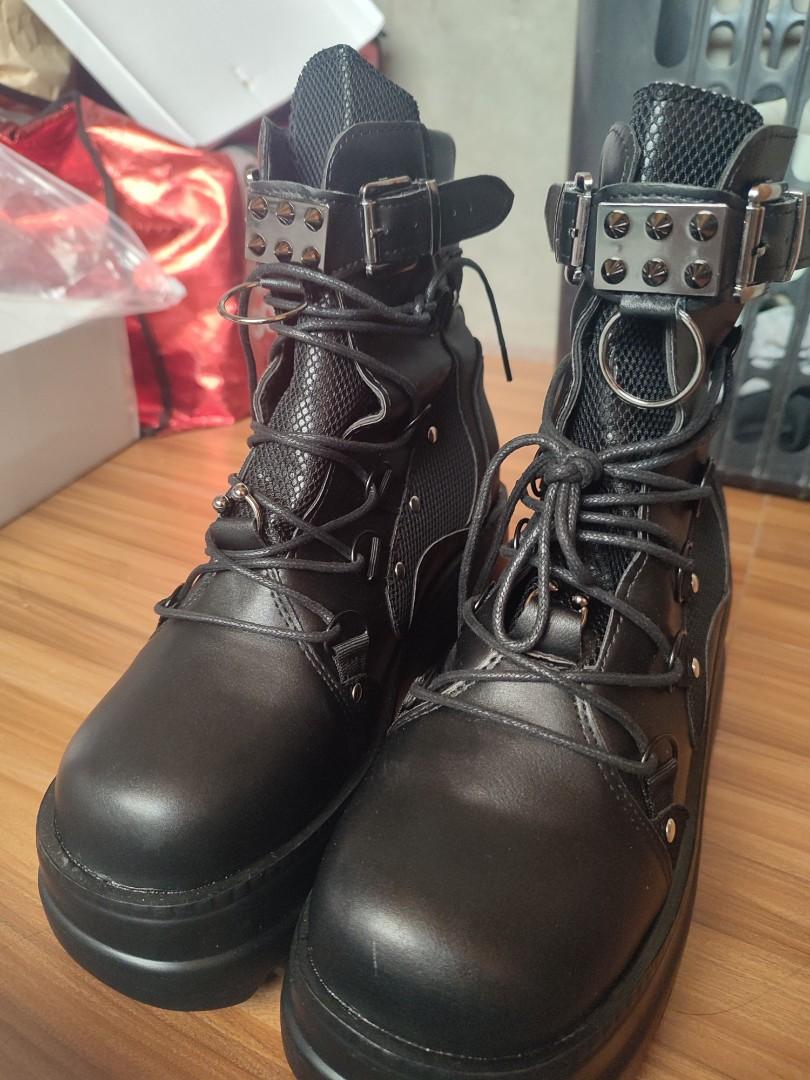 demonia shaker60 dupes gothic buckle boots, Women's Fashion, Footwear