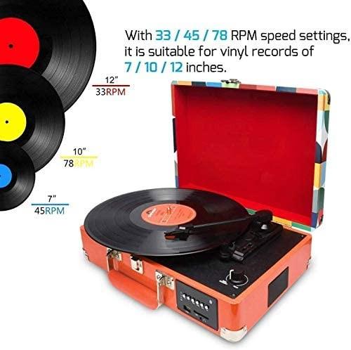 DIGITNOW! Bluetooth Record Player Belt-Drive 3-Speed Turntable Built-in  Stereo Speakers, Vinyl to SD Card/USB Stick & with AM/FM Radio, Retro  Suitcase