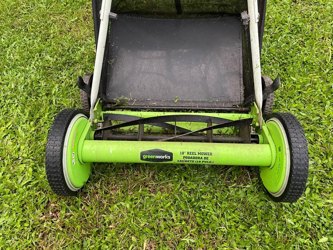 Greenworks 18Inch Reel Lawn Mower with Grass Catcher, Furniture & Home