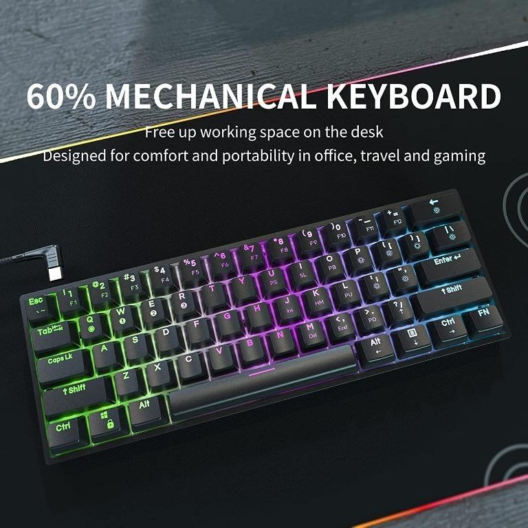 DIERYA DK61E 60% Mechanical Keyboard with Red Switches cable Gateron
