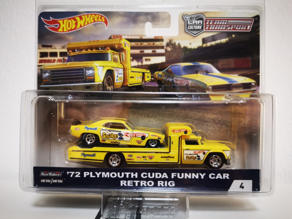Hotwheels Team Transport #4 72 Plymouth Cuda Snake Funny Car & Retro ...