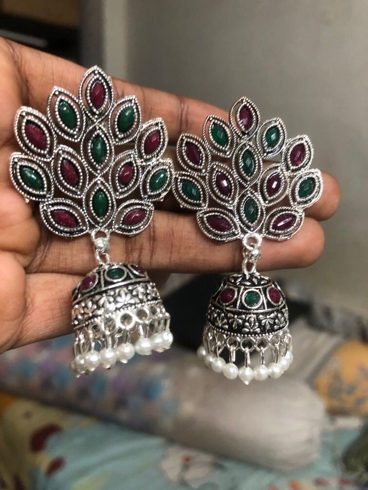 Indian peacock designed earring jimikki kammal