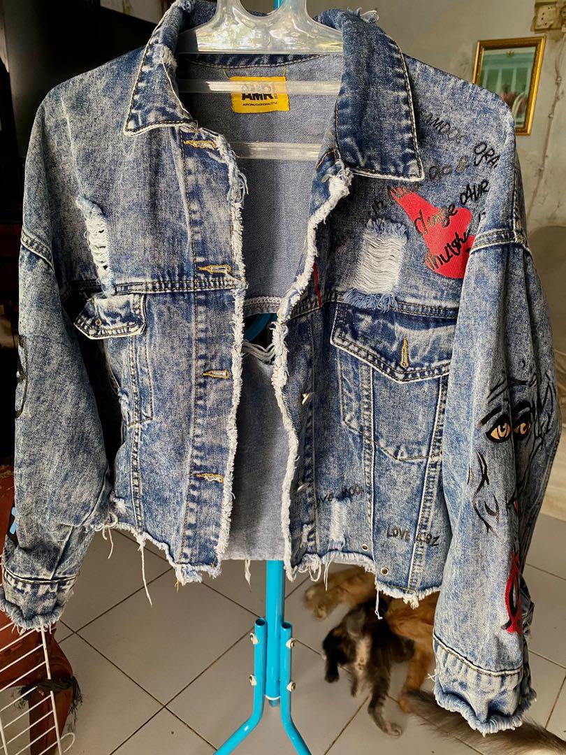 Jaket top jeans ripped