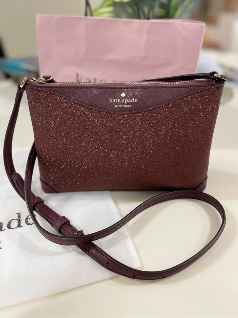 Kate Spade Shimmy Glitter Dark red Satchel Crossbody Deep Nova Handbag