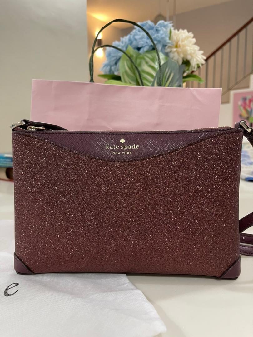Kate Spade Lola Joeley Shimmy Glitter Top Zip Crossbody Deep Nova Burgundy