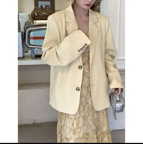 light yellow Blazer, Women's Fashion, Coats, Jackets and Outerwear on