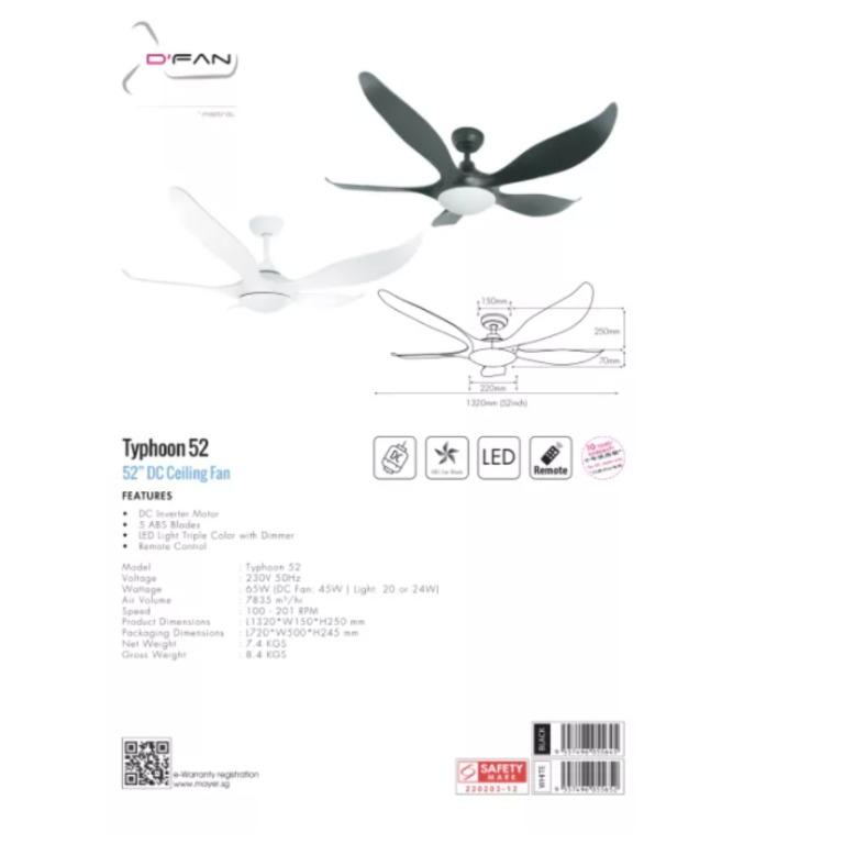 Mistral Fan 52" Typhoon 52 DC Ceiling Fan, Furniture & Home Living