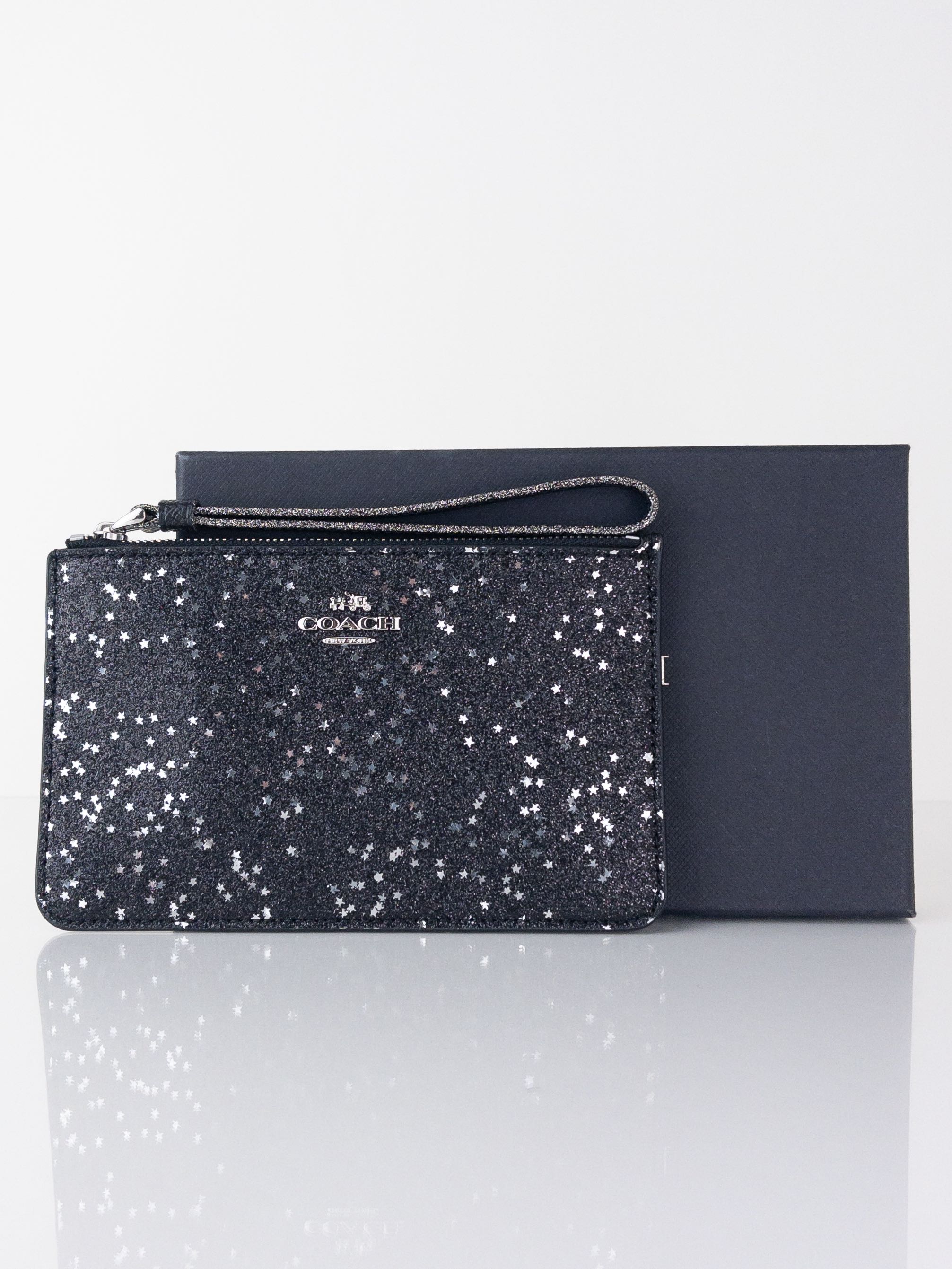 NEW COACH F22705 BOXED STAR GLITTER CORNER ZIP WRISTLET (BLACK