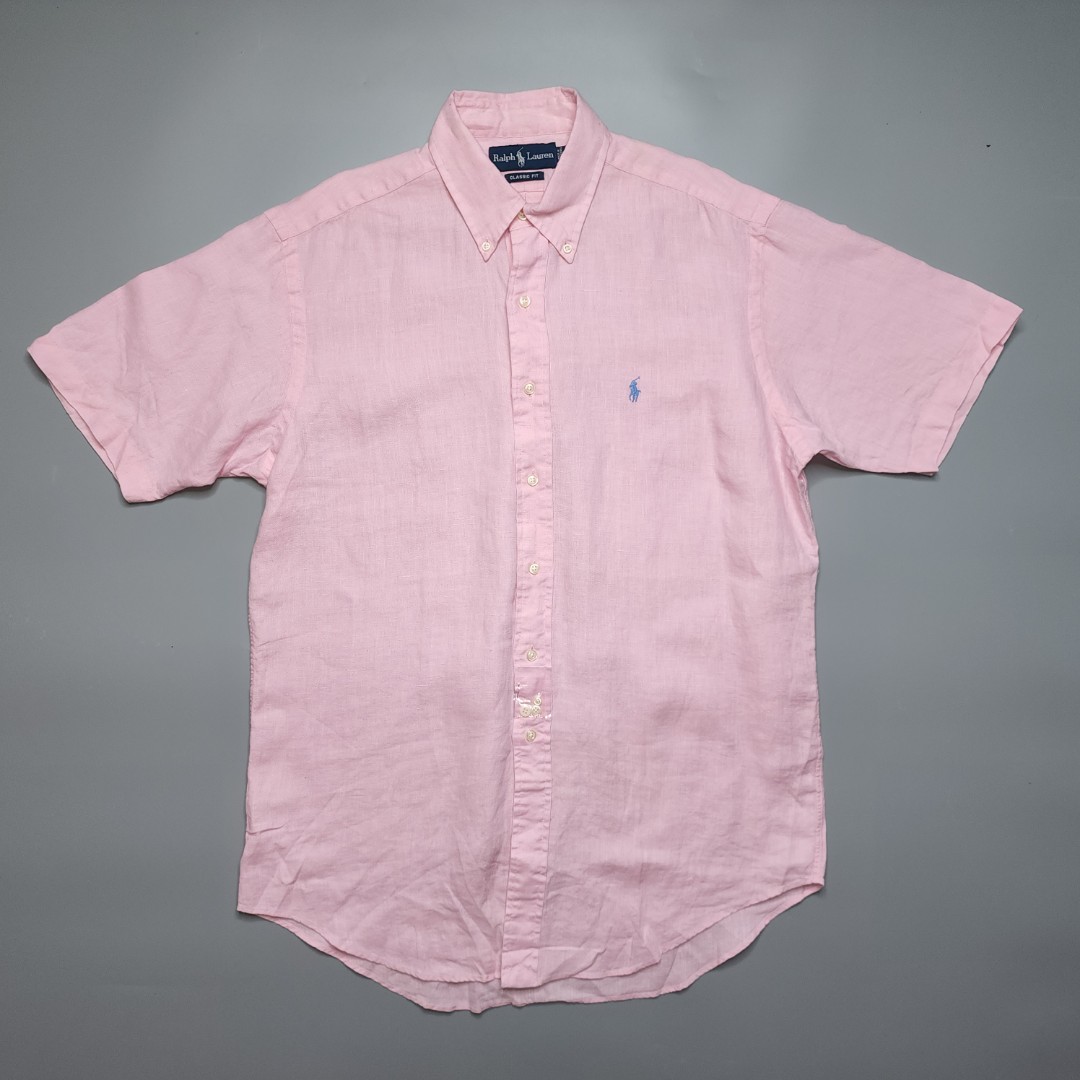 Ralph Lauren Pink Linen Short Sleeve Shirt, Men's Fashion, Tops