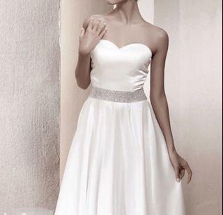 Satin ball gown with diamonte belt