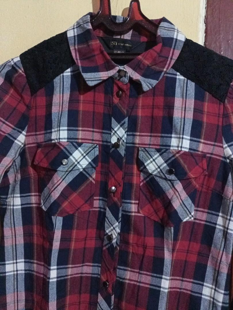 SI Longsleeve maroon plaid slimfit 