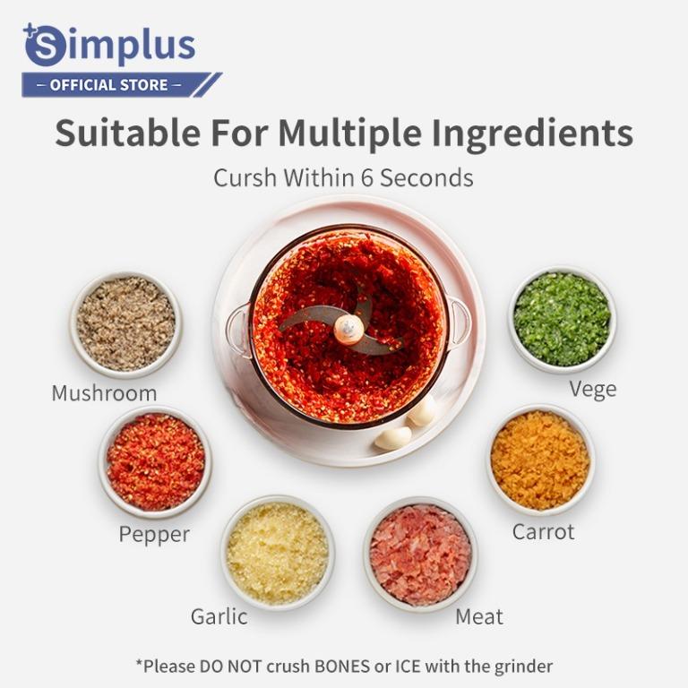 Simplus Meat Grinder 2L Glass Bowl Food Chopper Processor Mixer Mincer ...