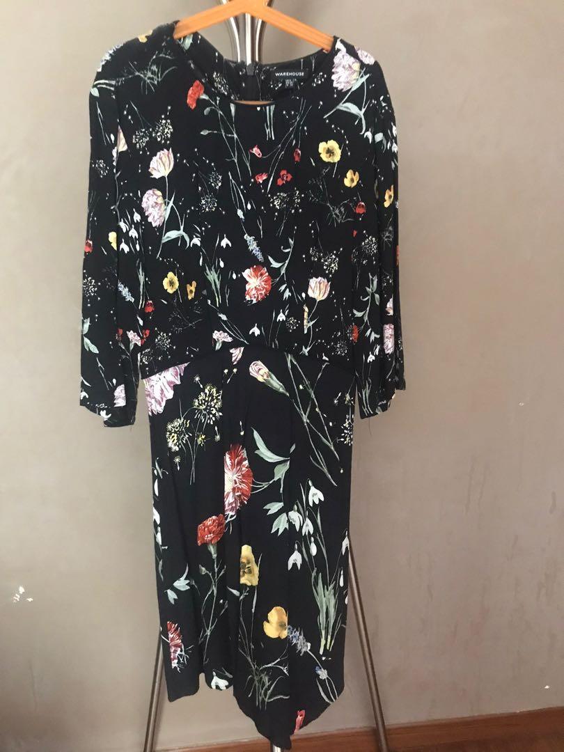 Warehouse black floral dress cheap