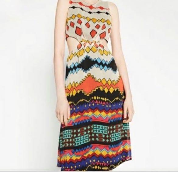 Zara dress tribal cut waist, Fesyen 