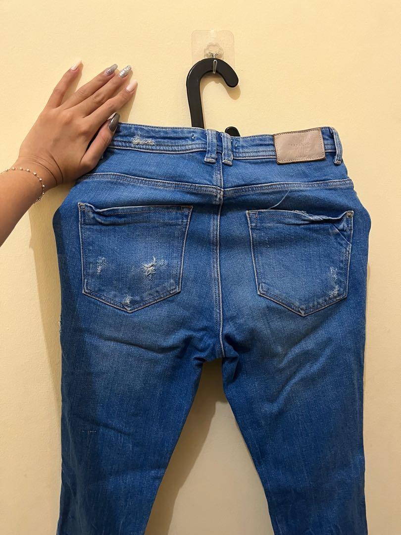 ZARA TRF Denim Straight Ripped Pants 