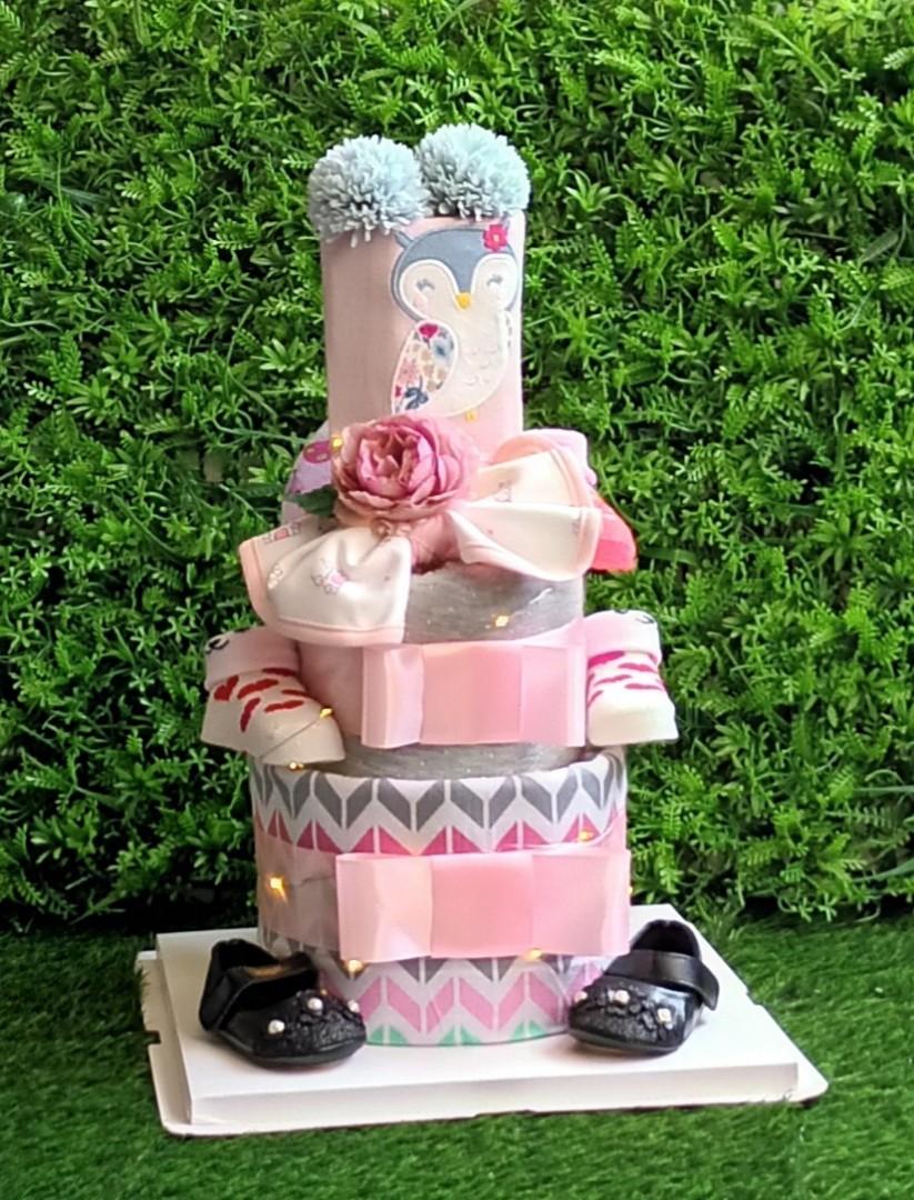Nappy cake 2 tier baby girl baby shower gift 