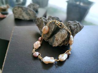 巴洛克珍珠手工手鏈，粉金色多彩淡水天然珍珠 -設計師Kate Chien 真品珍珠款