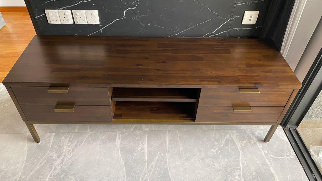 Acacia Wood TV Console With Bronze Legs, Furniture & Home Living