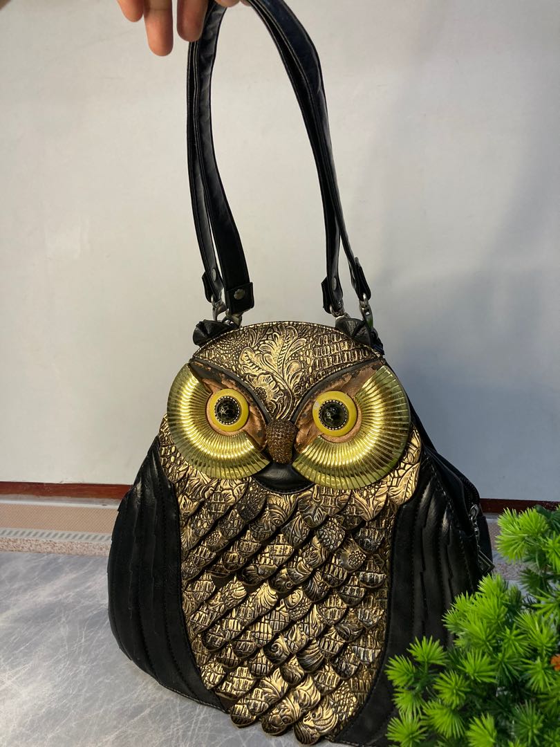 BLACK COTTON OWL SHOULDER TOTE BAG | PURPLE LEOPARD BOUTIQUE