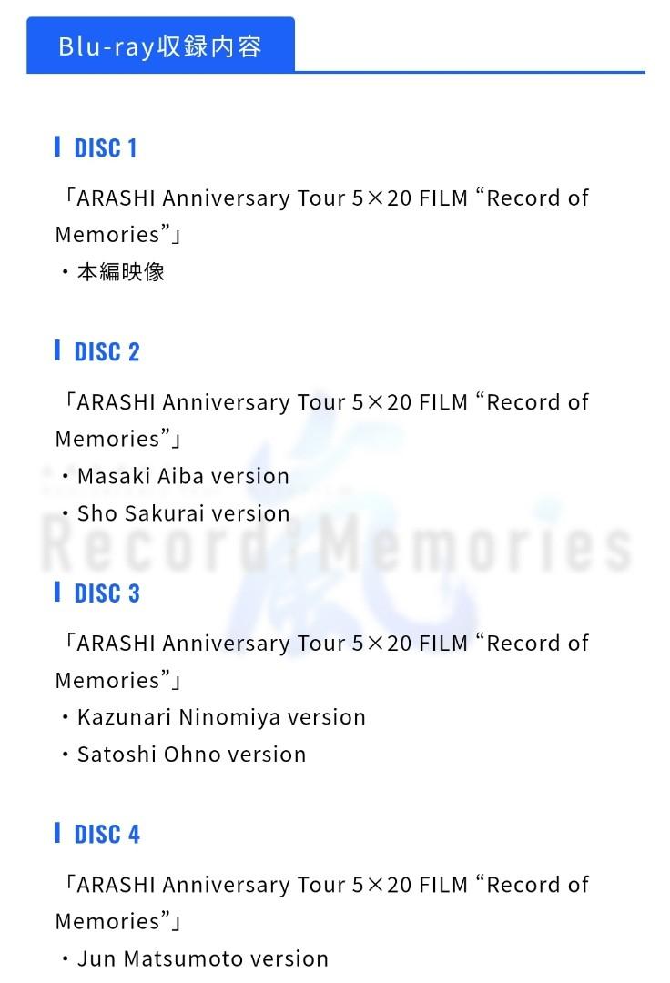 Arashi 嵐5x20 Record of Memories FC 會員限定Blu-ray], 興趣及遊戲
