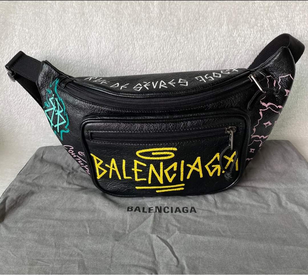 Balenciaga Leather Graffiti Waist Bag - Black Waist Bags, Bags - BAL107956