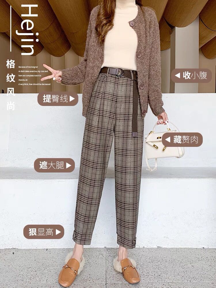 BNWT) Brown Checkered Pants with belt 