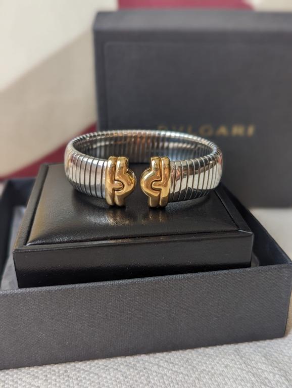 Bvlgari Bulgari Tubogas Parenthesi cuff bracelet stainless steel and 18k gold