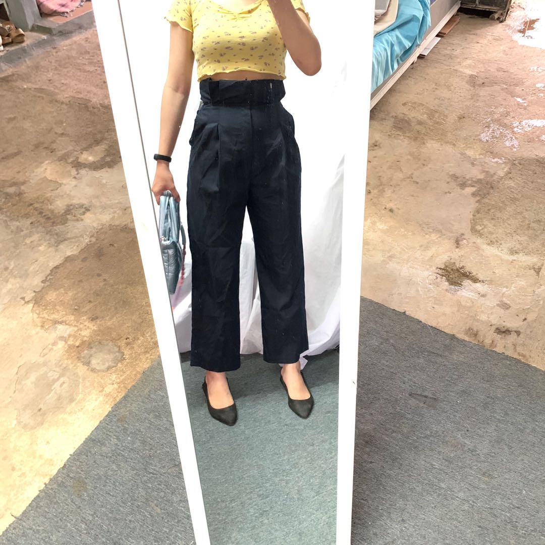 Celana Highwaist Ruffle Navy Korean 