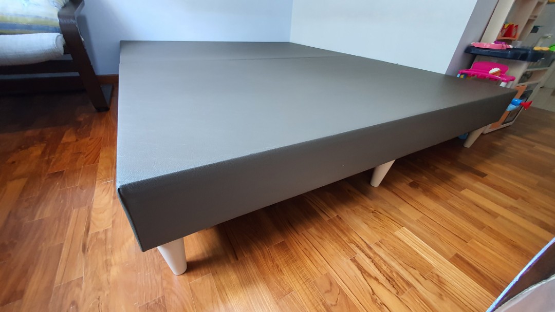 Forty Two Leather Queen Bed Frame with Wooden legs, Furniture & Home