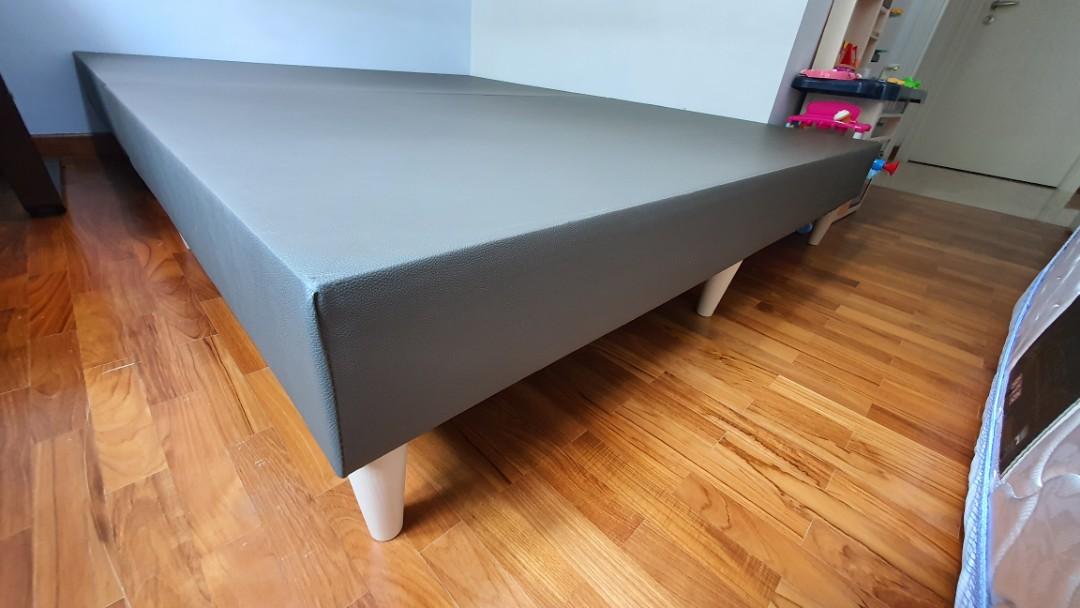 Forty Two Leather Queen Bed Frame with Wooden legs, Furniture & Home